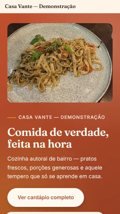 Página digital do modelo alimentação da Vante, em celular